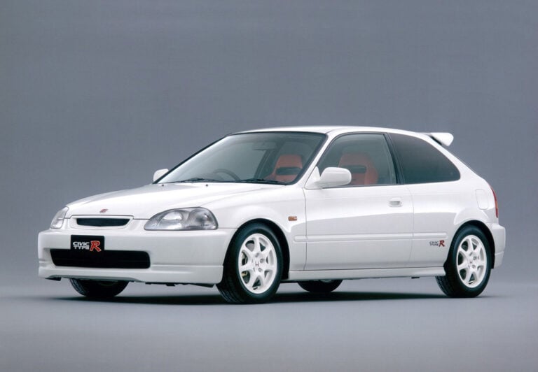 white Honda civic type r on grey background