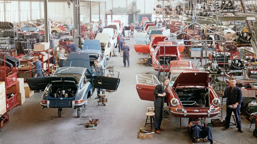 people working on Porsche assembly line 