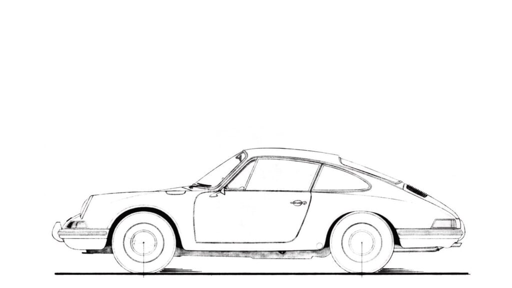 black and white schematic Porsche