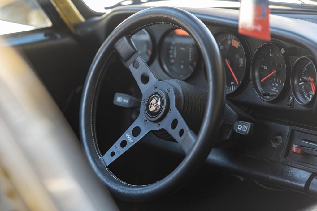 Closeup of steering wheel Porsche Carrera RS