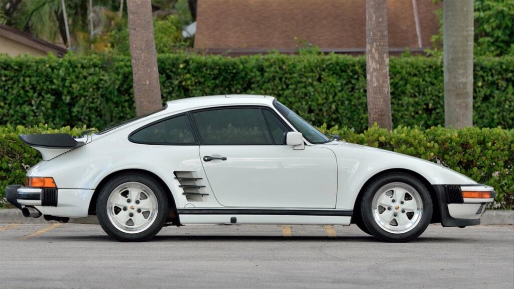 side profile white Porsche 930 Slantnose Turbo