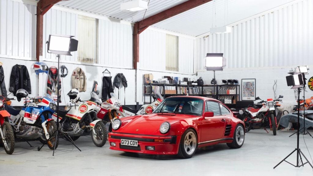 Red Porsche 930 Turbo in garage