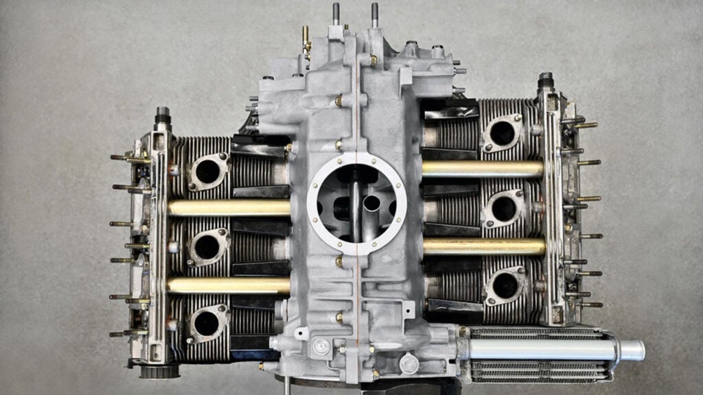 Aerial view of Porsche 911 Crankcase grey background