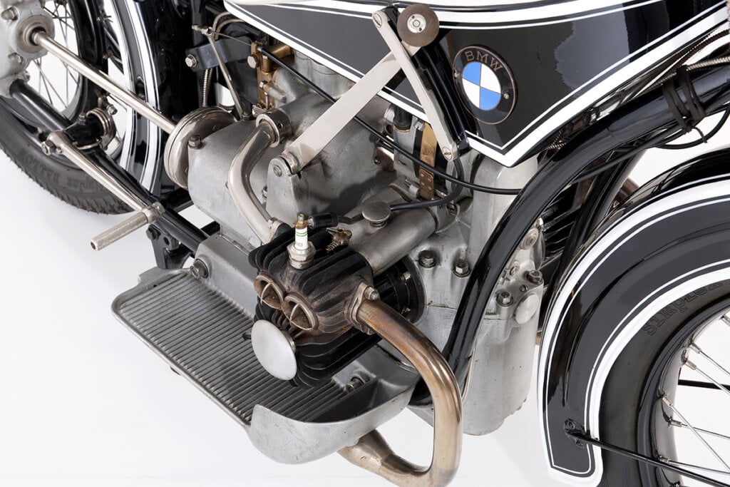closeup of BMW r32 motorcycle engine