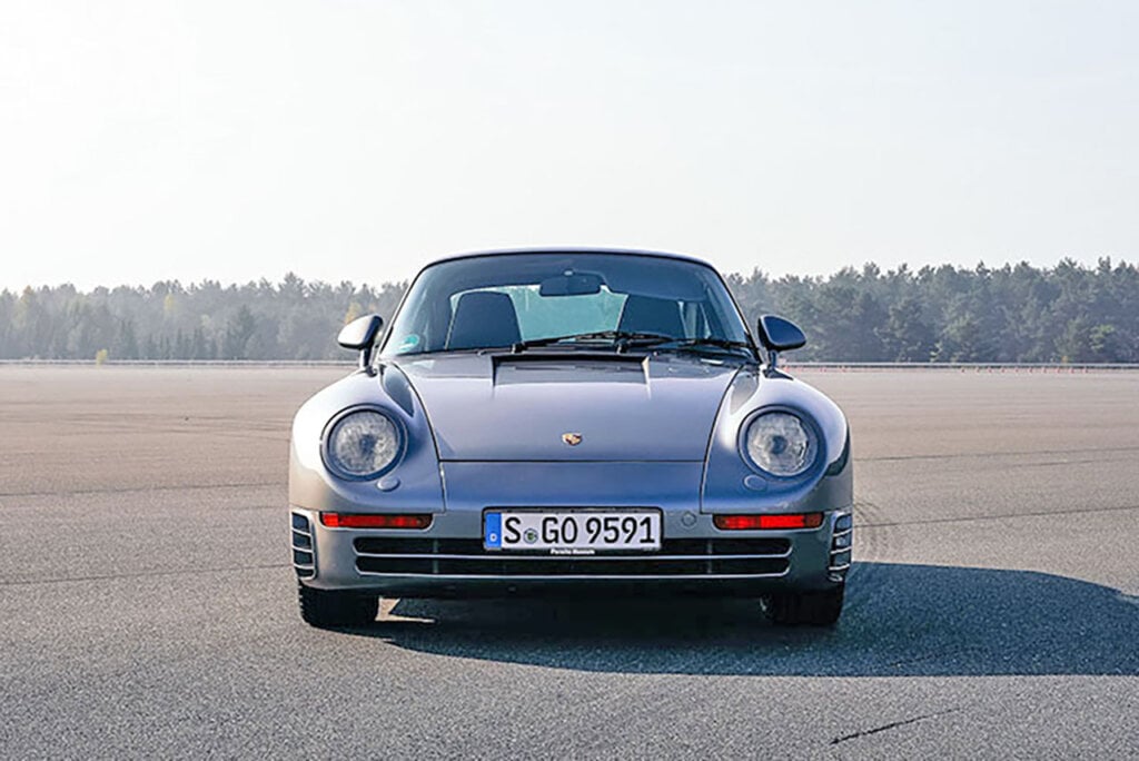 Silver Porsche on track