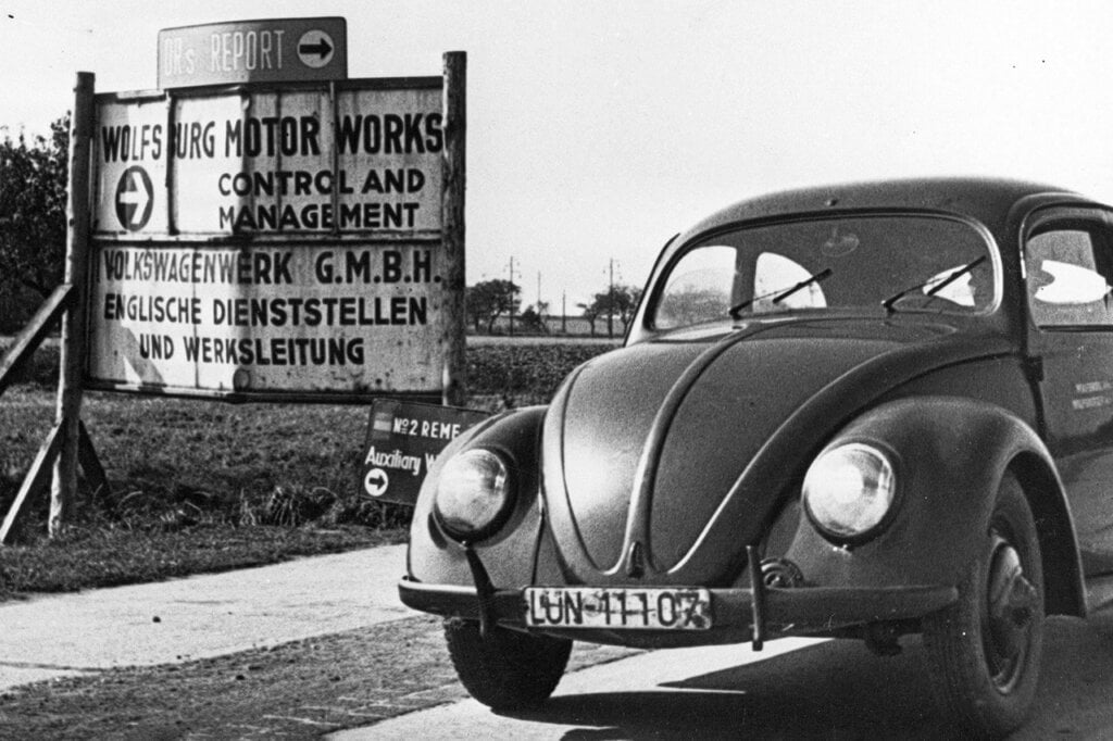black and white photo of vw beetle