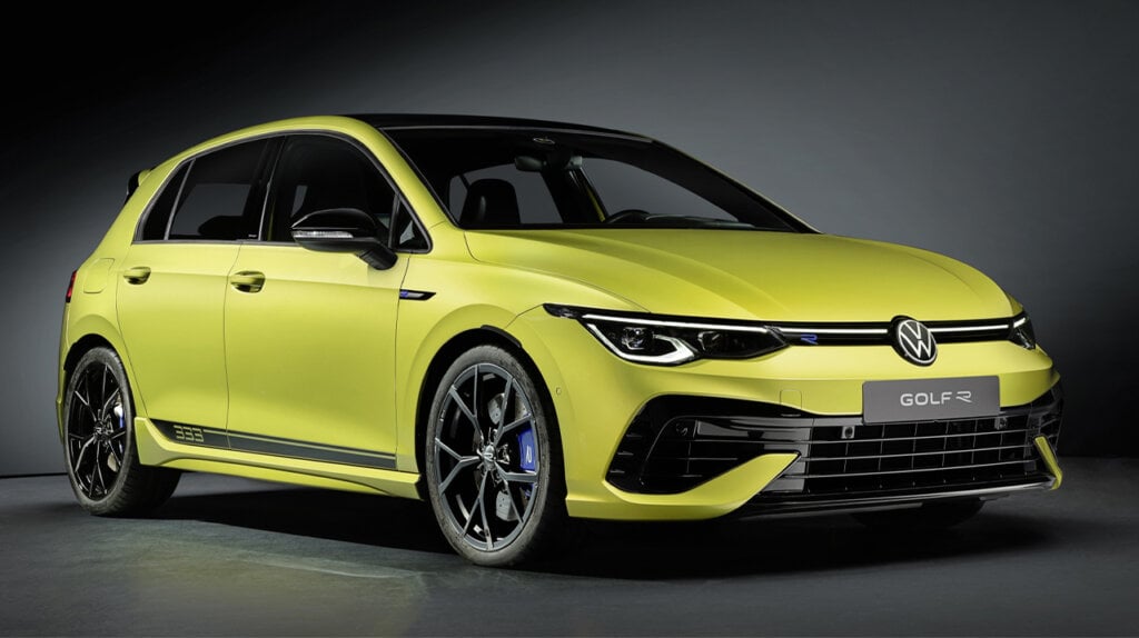 Lime yellow Volkswagen Golf R 333 hatchback