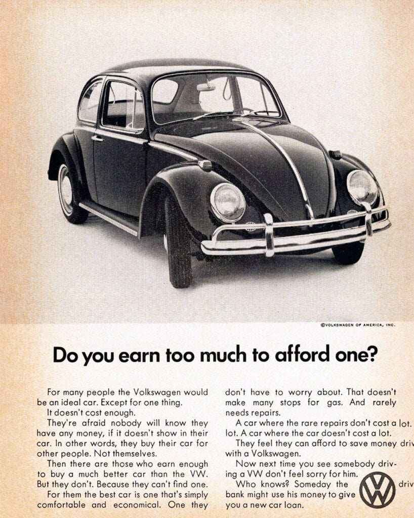 old advertisement for VW Beetle by DDB