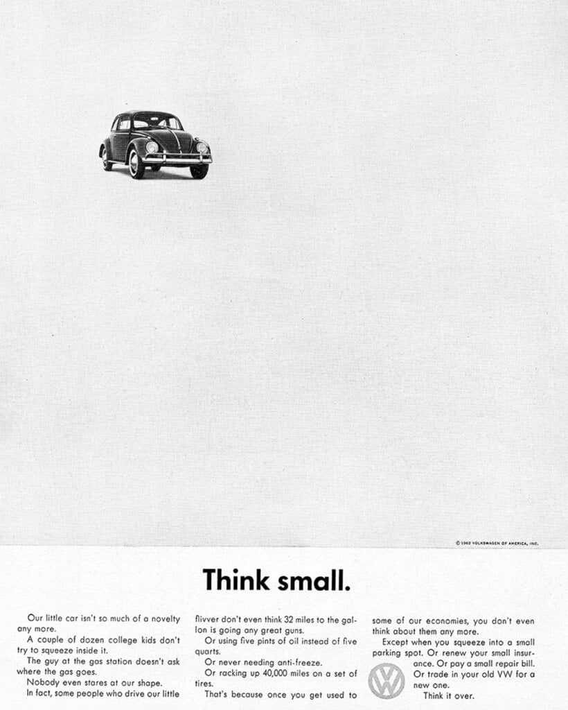 black and white photo advertisement VW Doyle Dane Bernbach