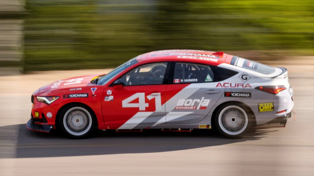 Red Gray 2023 Acura Integra 1.5T exhibition racecar driven by Paul Hubers