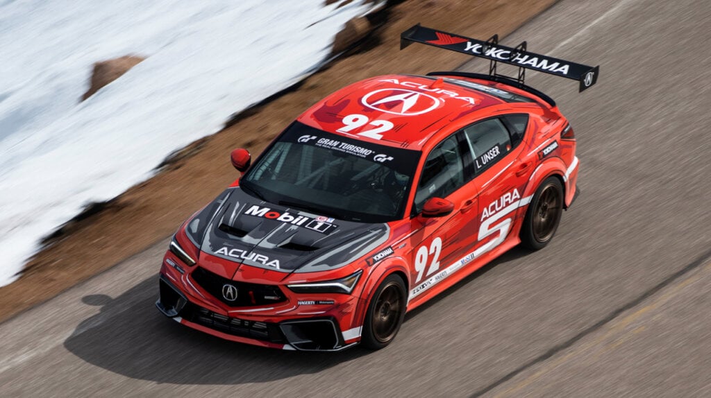 red 2024 Acura Integra Type S Pikes Peak race car driven by Loni Unser