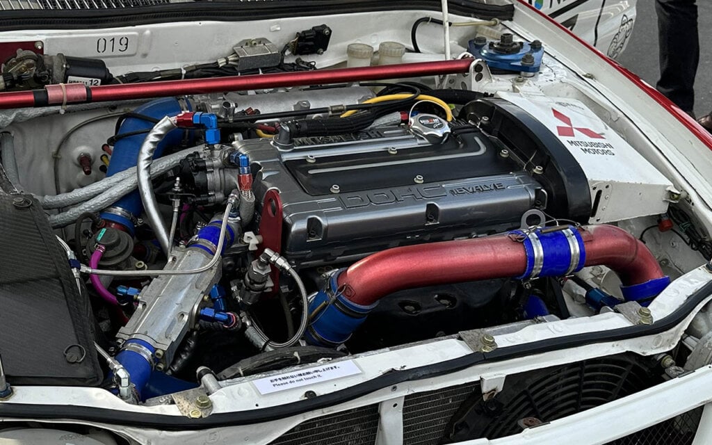 engine of a mitsubishi rally car