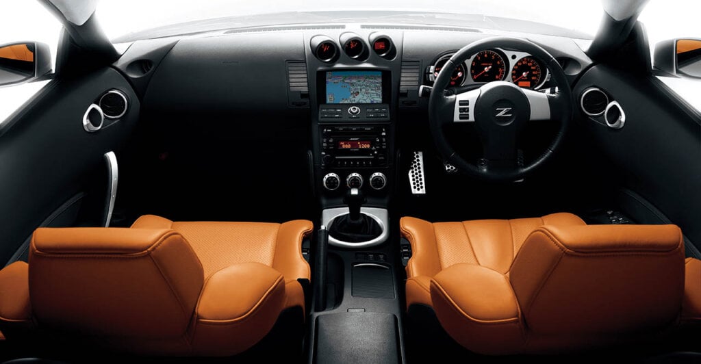 interior of a nissan 350z with tan seats