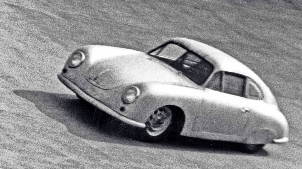 porsche 356 pre-A model on a dirt track