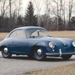dark blue Porsche 356 1100 “Pre-A” Coupe in the woods