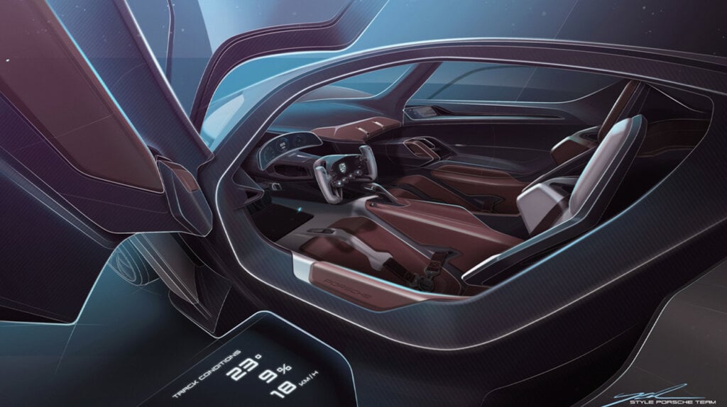concept art for the interior of the porsche mission x concept car