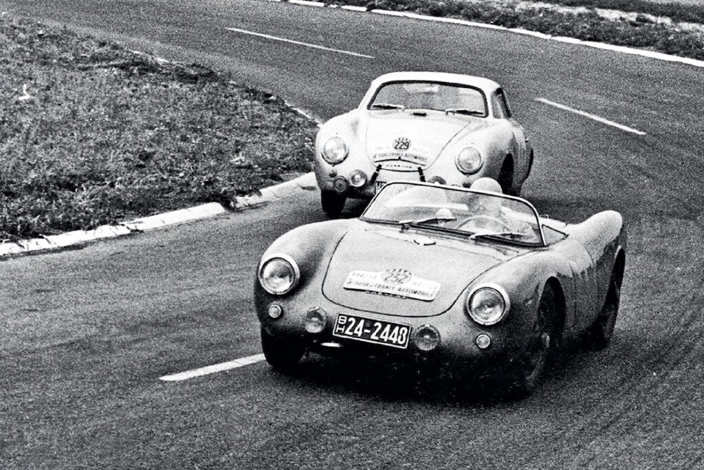 Porsche 550 driving on race track