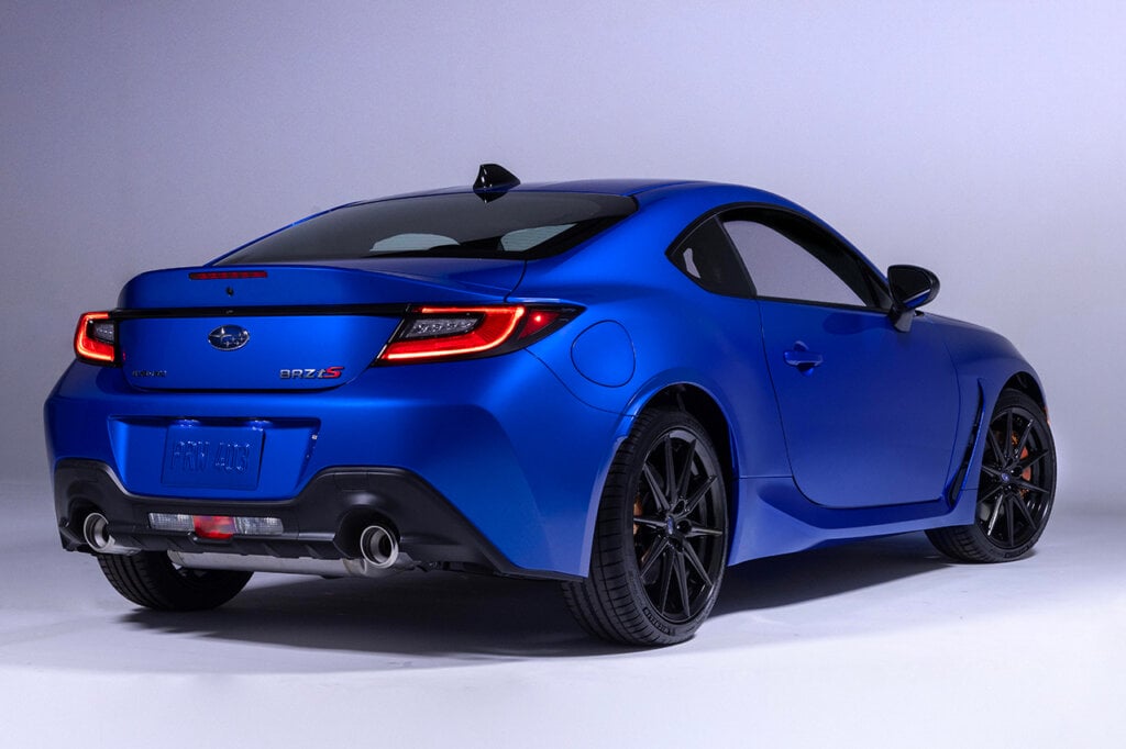 rear shot of blue BRZ tS Subaru