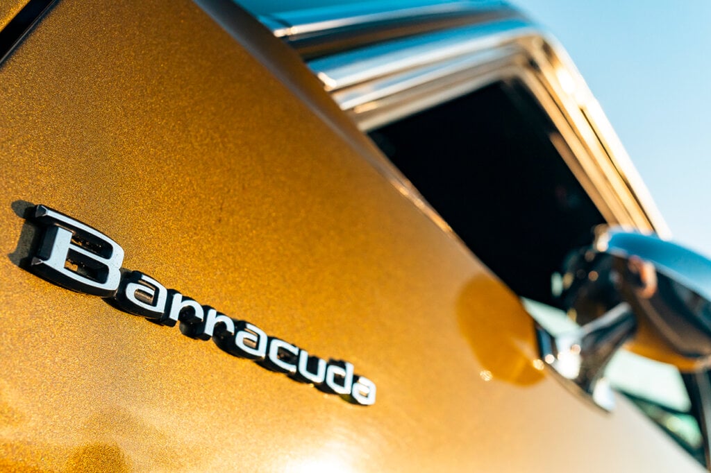 Plymouth Barracuda Badge on Golden Yellow Barracuda