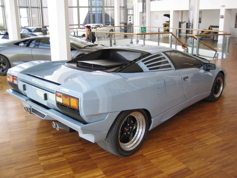 blue Lamborghini P132 prototype in museum