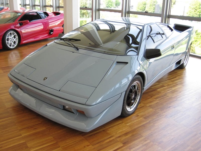 blue Lamborghini P132 prototype in museum