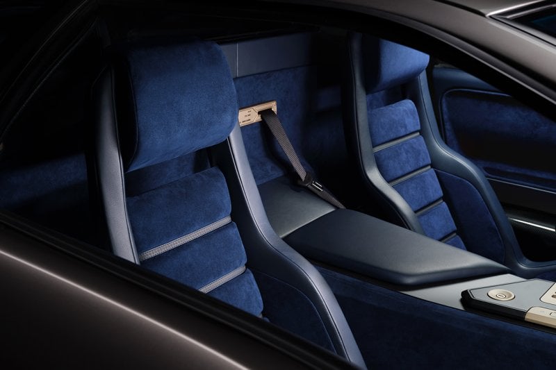 Blue alcantara seats with black leather center console