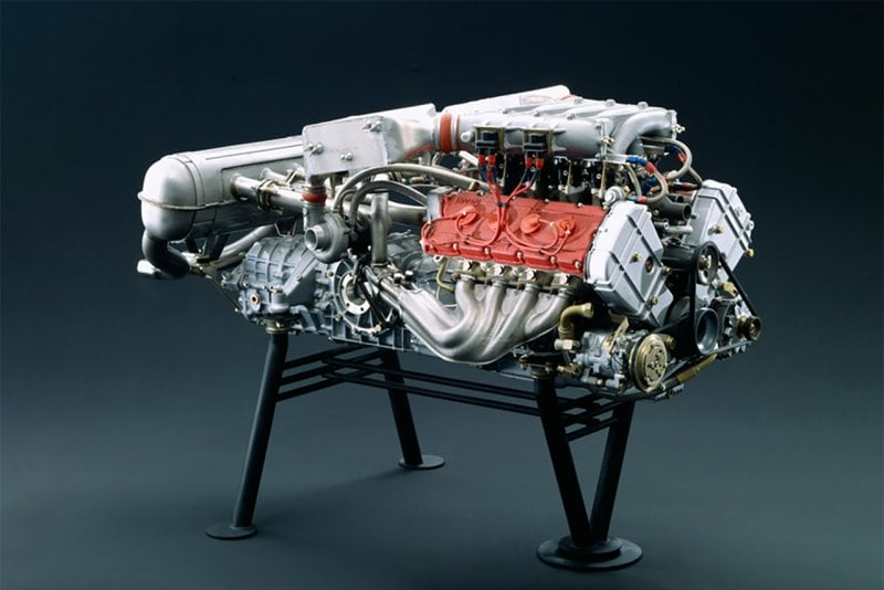 2.9L V8 Engine on display stands
