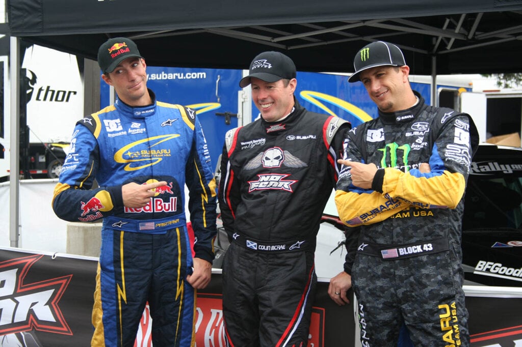 colin mcrae, ken block and travis pastrana at the x games in los angeles 