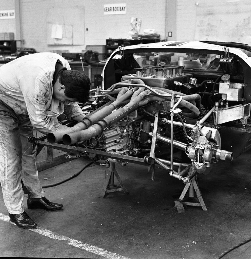 ford technician inspecting 1966 Ford GT40 Mk II