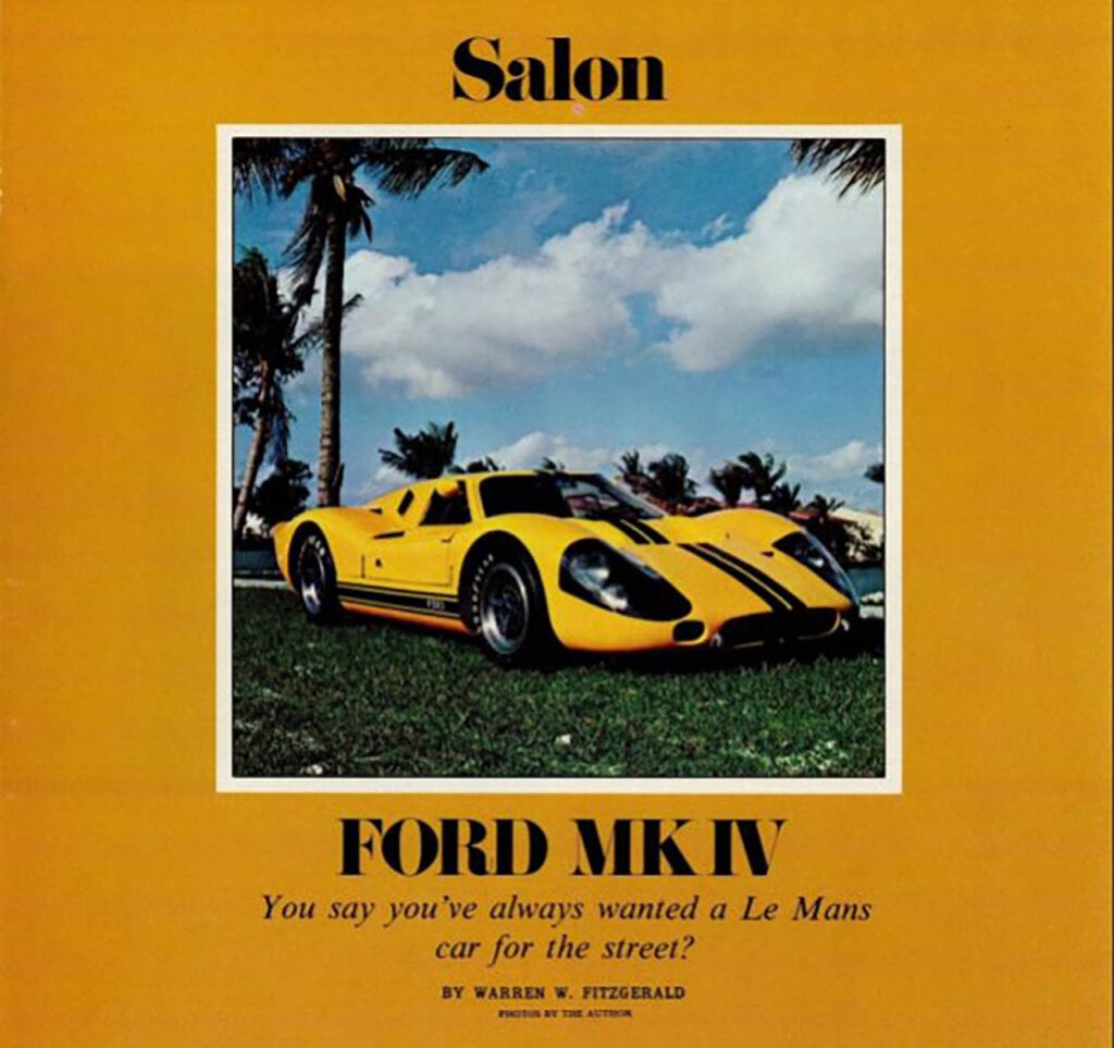old salon ad featuring the ford mk IV gt40