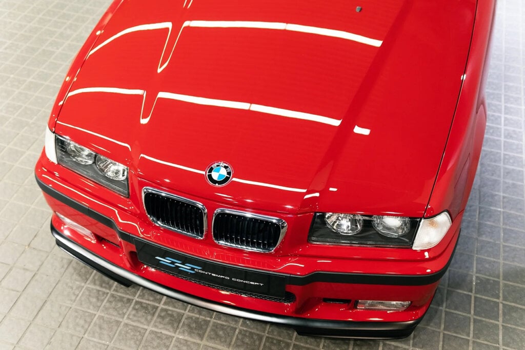 Aerial view of red BMW m3
