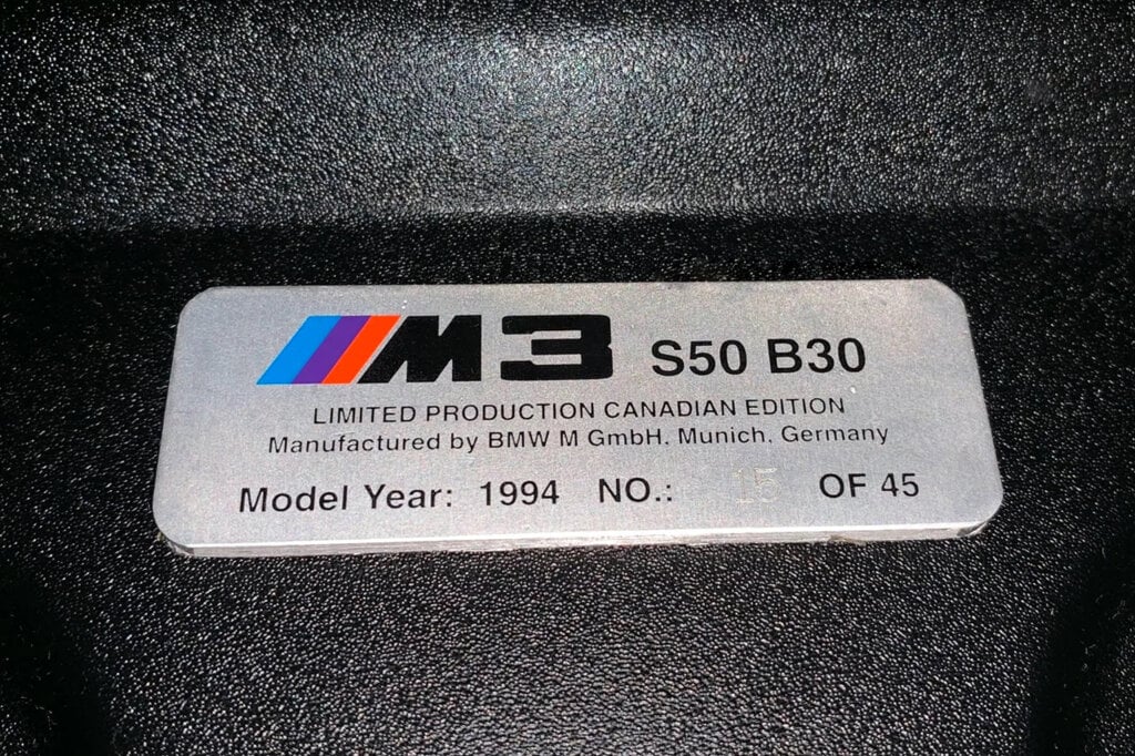 BMW E36 M3 badge, it has other writing on it and also says #15 of 45 Canadian Edition