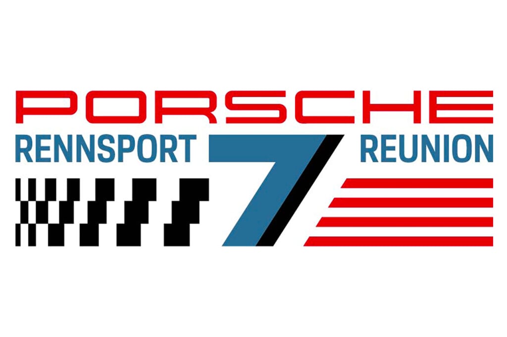 Porsche Rennsport Reunion 7 Logo, in red blue and black coloring