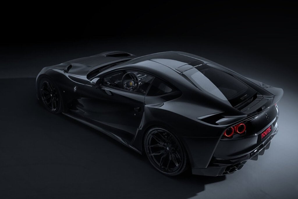 Rear shot of a Black Novitec N-Largo S parked in a dark room