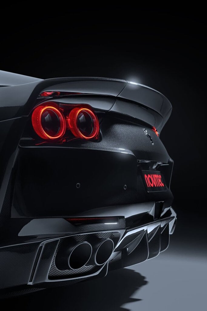 rear detail of Novitec with red taillights and carbon fiber diffuser