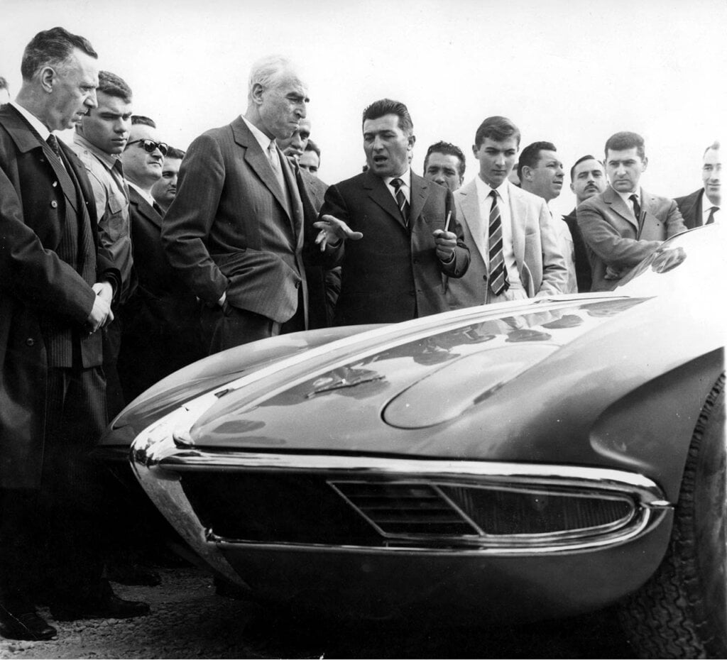 ferruccio lamborghini next to a 1963 Lamborghini 350 GTV