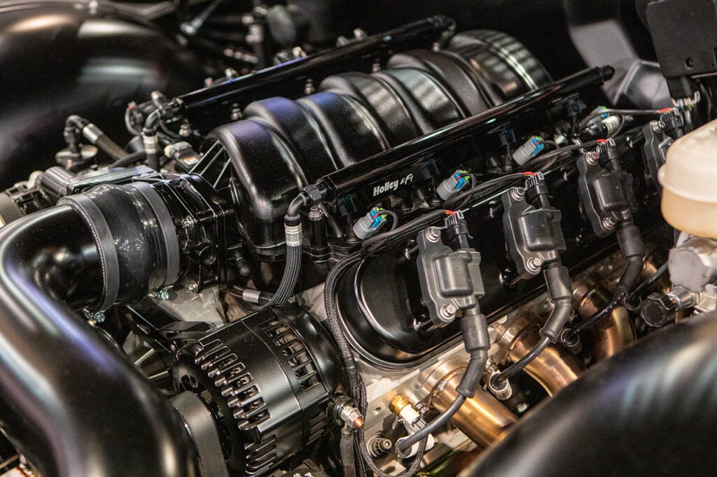 closeup of an upgraded LS1 engine