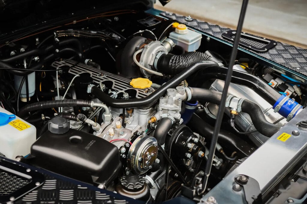 Modified 200TDI turbo diesel engine inside of a Land Rover Defender