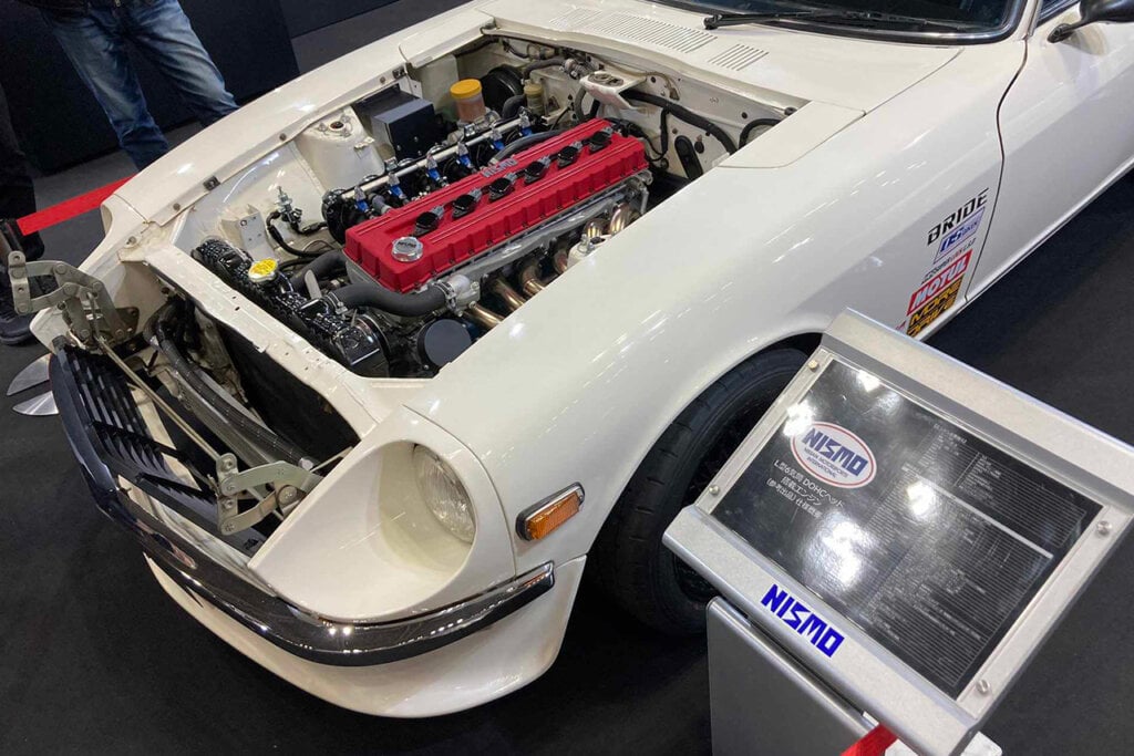 White Datsun 240Z from Nismo2Days 2024 with red valve cover