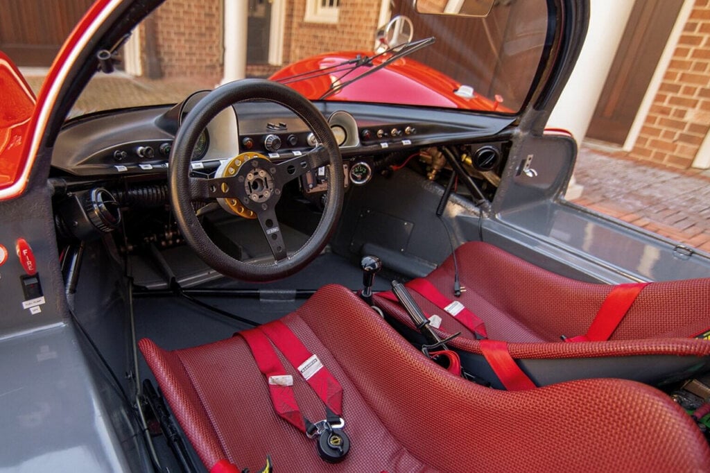 Modified red leather interior of Porsche 906