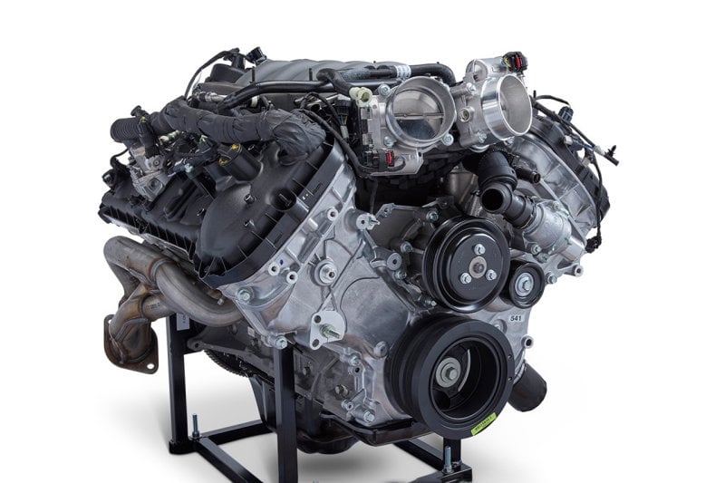 Gen 4 Coyote V8 engine pictured against white background