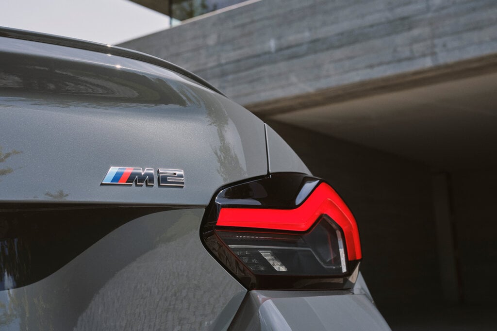M2 badge and rear taillight up close