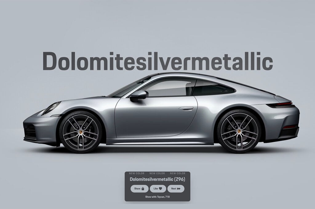 Dolomitesilvermetallic Porsche on a silver background with words above it above it