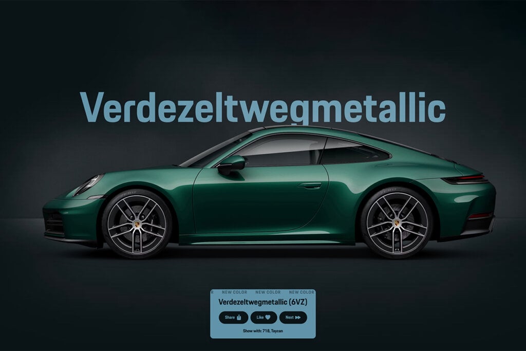 Verdzeltwegmetallic green Porsche car on a dark green background