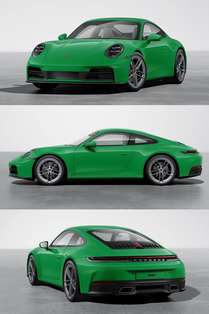 Light green Porsche 992 stacked on top of the other