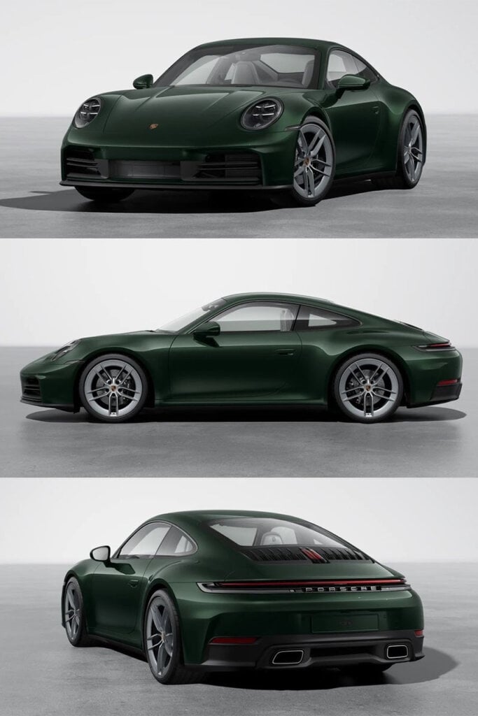 Dark green 911 Porsche pictures on top of one another
